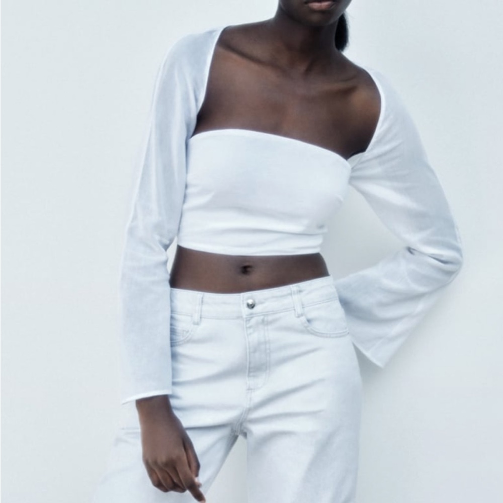 NWT Zara crop top with arm warmers white